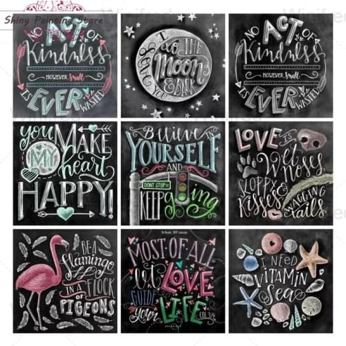 5D DIY Diamond Painting Blackboard Text Nice Happy Quotes Colorful Cross Stitch Diamond Embroidery Cafe Bar Pub Restaurant Decor