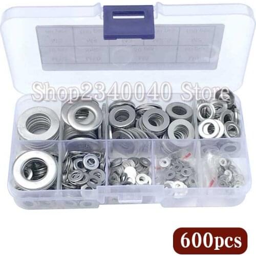 600Pcs/set M2 M2.5 M3 M4 M5 M6 M8 M10 M12 Stainless Steel Flat metal Washer Plain Washer Gaskets Assortment Kit o-rings