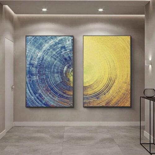Abstract Blue and Yellow Wheel Pattern Canvas Paintings Modern Posters and Prints Wall Art Pictures for Living Room Home Decor