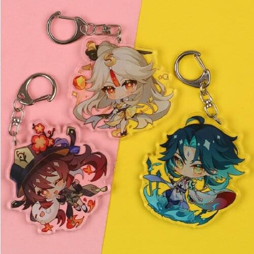 Anime Keychain Genshin Impact Cosplay Hutao Xiao Ganyu Albedo Zhongli Cute Cartoon Character Car Pendant Fans Collection props