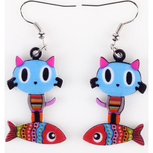 Bonsny Drop Cat Fish Earrings Acrylic Pattern Long Danlge Earrings Cute Animal New 2016 Fashion Jewelry For Women Accessories