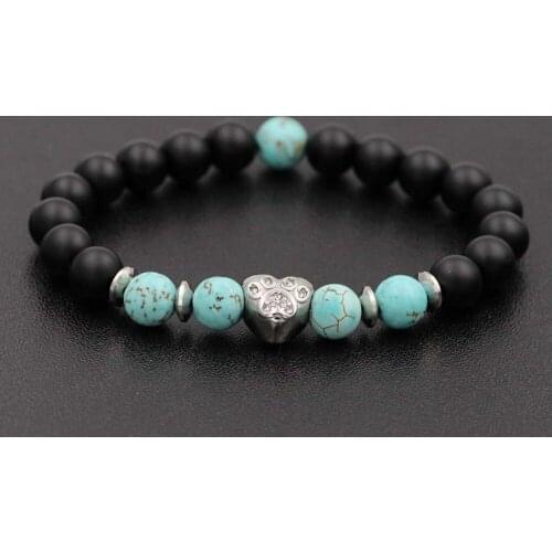 316l Stainless Steel Heart Beads Bracelets&Bangles Charm Men Natural Stone Paw Strand Bracelet Women Yoga Prayer Jewelry Gifts