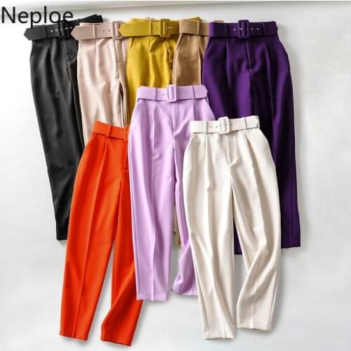 Neploe Solid Harem Pants Women Summer 2021 New Solid Sashes High Waist Trousers Femme Fashion Casual Straight Pants 1C816