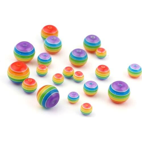 6 8 10 12mm Acrylic Beads Round Multicolor Stripe Pattern Loose Spacer Beads DIY Making Bracelets Necklace Jewelry,100-200PCs