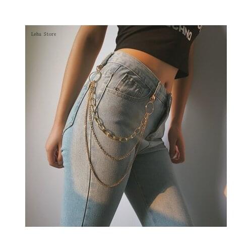 Punk Hip-hop Trendy Single/Three Layer Belt Key Chain Waist Pants Chain Jeans Long Metal Clothing Accessories Jewelry Fashion
