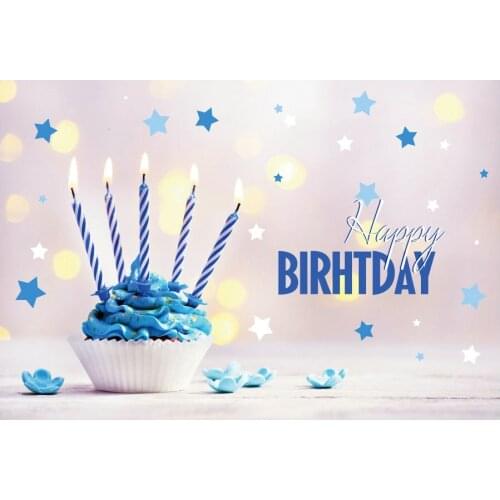 Blue Cake Scenery Happy Birthday Backdrop Holiday Party Room Decor Photo Booth Studio Prop