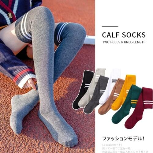 2020 New Women Knee Socks long socks Version of College Wind Two Bars Socks Lengthen Striped Stockings Features Japanese-Style