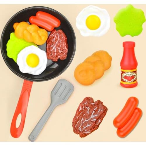 8PCS Kitchen Food Toys Simulation Kitchenware Play Set Pretend Play Pot Steak Vegetable Bread Hot Dog Omelette Children Girl Toy