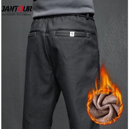 Jantour Fleece Loose Fit Men Harem Pants 3 Color 2020 Winter Fashion Appliques Drawstring Trousers Cotton Casual Pantalon 28-38