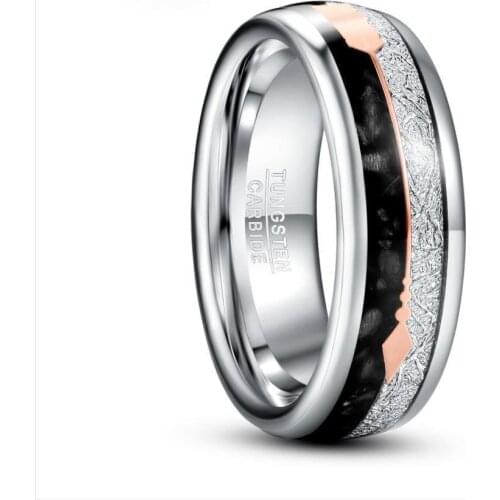 Jqueen 8mm Inlaid Meteorite Black Agate Steel Color Tungsten Steel Ring Mens Engagement Jewelry
