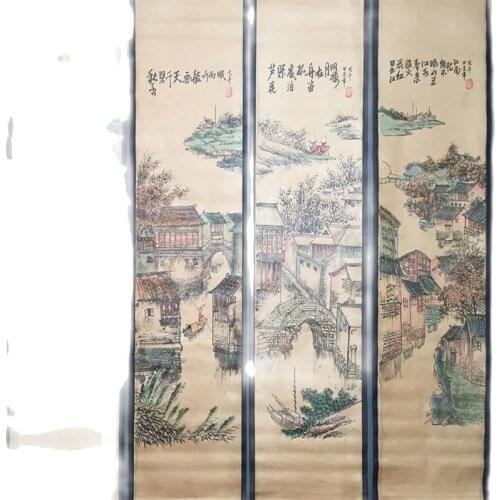 Collection of four screen paintings of Jiangnan landscape in China