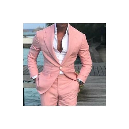 2020 Latest Coat Pants Designs Summer Beach Men Suits Pink Suits For Wedding Ball Slim Fit Groom Best Men Male Suit 2 Pieces