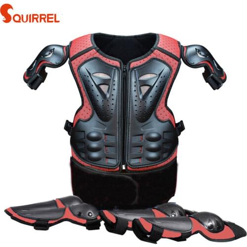 Red Bike Body Protector Vest suit Armor Kids Motocross Armor Roller skating Full body Protection Gear Knee elbow guard Waistcoat
