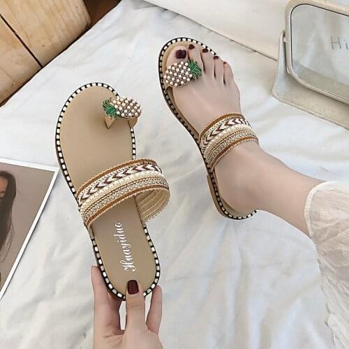 Summer pineapple toe-toe flat Roman sandals women non-slip holiday beach sandals Fashion ring The wind restoring ancient ways