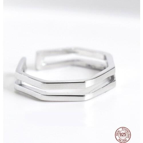LKO Minimalism Geometry Heptagon 925 Sterling Silver Temperament Personality Fashion Female Trendy Adjustable Opening Rings