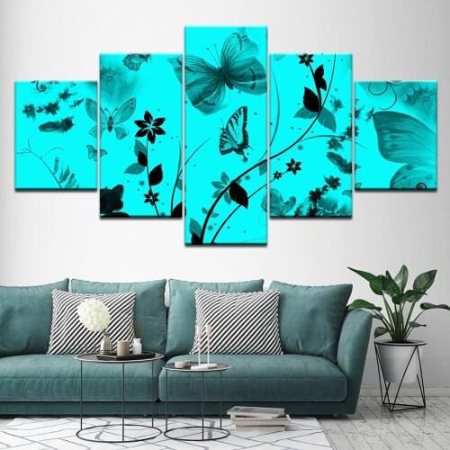 Canvas Painting Abstract Butterfly BLUE 5 Pieces Wall Art Painting Modular Wallpapers Poster Print for living room Home Decor