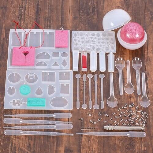 77Pcs Jewelry Pendant Casting Tools Kit Silicone Molds Screw Eye Pins Plastic Stirrer Dropper Spoon Twist Drill Necklace Making