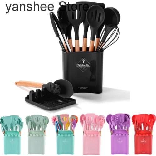 Silicone kitchenware set, cooking and baking tools, BPA Free, with container, 7 colors
