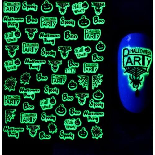 1 Sheet Halloween Nail Stickers Luminous Self Adhensive Stickers for Nail Decal Night Glow Nail Art Decorations for Christmas