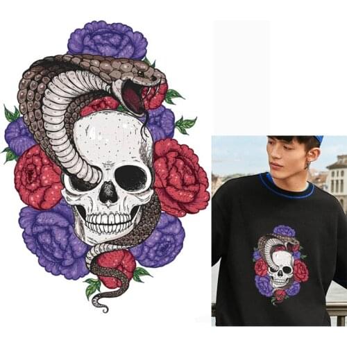 Punk Skull Stickers Thermal Transfers for Clothing Fashion Animal Stripes Iron on Heat Transfer Motorcycle Style DIY Accessories