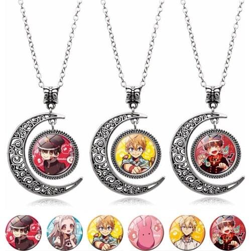 Newest Manga Jibaku Shounen Hanako Kun Chain Necklace Anime Toilet-Bound Hanako-Kun Art Photo Glass Dome Crescent Moon Necklace