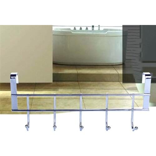 New Over-The-Door Hook Rack Silver Simple Stainless Steel Hanger Punch-free Kitchen Door Hook Bathroom Hanging Rack