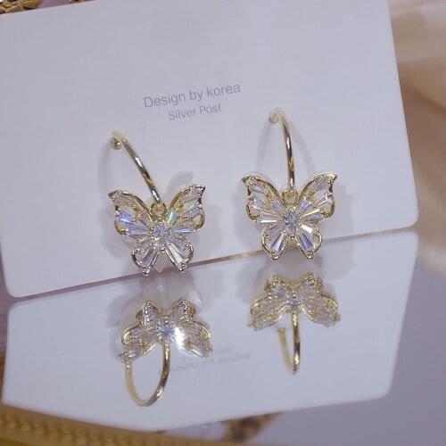 Shiny Side New Accessories Zirconia Butterfly Dangle Earrings For Women Simple Style Crystal Drop Earring