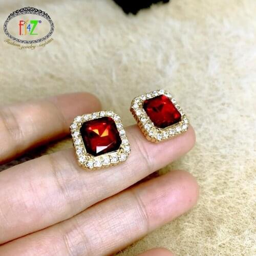 F.J4Z New Trend Earrings for Women Luxury Geometric Stud Earring Glass Stone Woman Wedding Earrings Anti-allergic