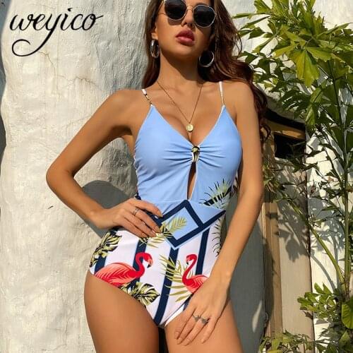 One Piece Women Swimsuit Flamingo Sexy Print Bathing Suit Beachwear Push Up Female Bodysuit Monokini Mujer Swimwear 2021