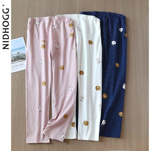 Autumn Pregnant Women Pyjama Bottoms Cotton Long Loose Plus-sized Confinement Maternity Pants Adjustable Belly Lift Lounge Wear