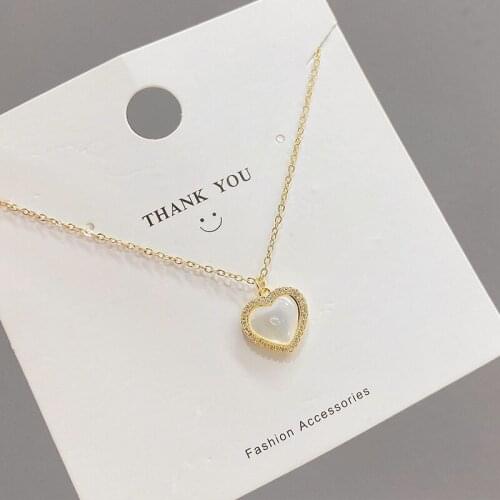 Trendy Simple Sweet Shiny Zircon Shell Heart Pendant Necklace For Women Temperament Elegant Jewelry Gifts Clavicle Chain Gold