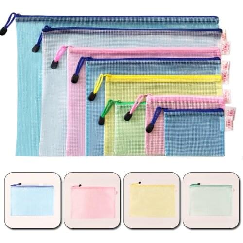 1Pc A3 A4 A5 A6 File Bags with Zipper Waterproof PVC Mesh Folder Bag Document Pouch School Students Pencil Case Office Supplies