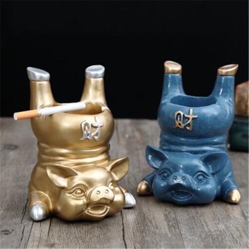 ASHTRAY DECORATION CREATIVE Q VERSION ELEPHANT LUCKY PIG RESIN TOBACCO JAR HOME LIVING ROOM DESKTOP DECOR FIGURINE X4792