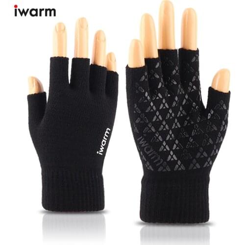 Iwarm Autumn Winter Mens and Womens Fingerless Gloves Work Sport Outdoor Gloves Couples Mittens