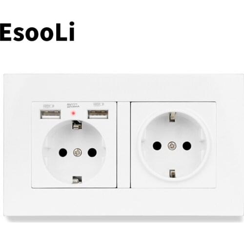 Jim DuDu PC Plastic Panel Wall Socket EU Standard Power Outlet With Dual USB Smart Induction Charge Port For Mobile 5V 2.1A