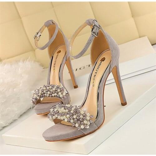 Extreme High Heels Sandals Women Ladies Shoes Pearl Sandals Stiletto Elegant Shoes For Woman Designer Sandals Valentine Shoes
