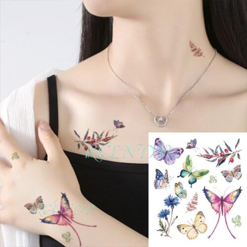 Waterproof Temporary Tattoo Sticker Color Butterfly Fruit Flower Fake Tatoo Flash Tatto Hand Arm Leg Body Art for Kids Women Men