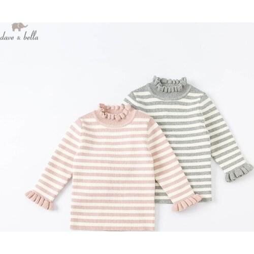 DBS19121 dave bella winter cute baby girls Christmas striped knitted sweater kids girl fashion toddler boutique tops