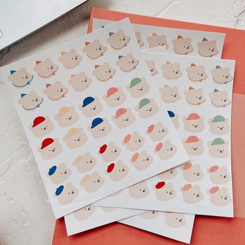 Ins Cartoon Colorful Hat Bear Cute Stickers Waterproof Labels Sealing Paster DIY Mobile Phone Decorative Stickers Stationery