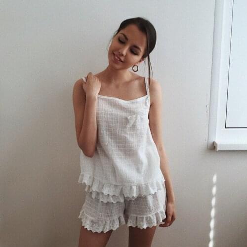 Yomrzl A588 New arrival summer cotton womens pajama set white cute sleepwear comfortable sleep set indoor clothes