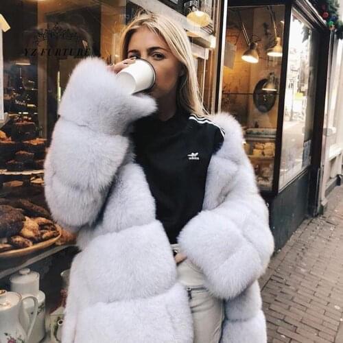 2020 New Long Real Fox Fur Coat With V-Neck Collar Fox Pelt Natural Women Overcoat Winter Real Fur Jacket Genuine Luxury FC-076