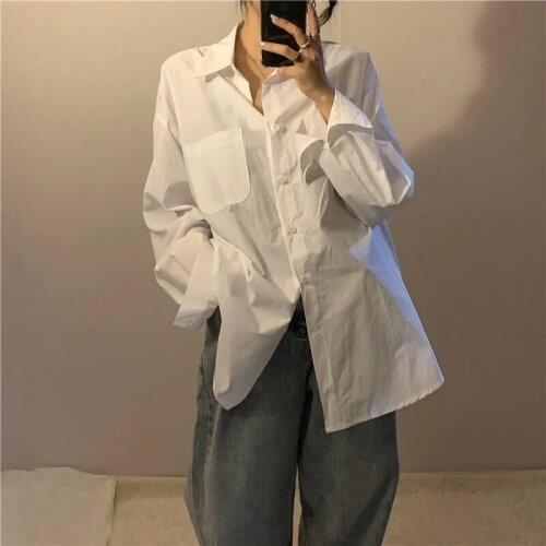 Zadily Street Style Oversize Long Sleeve Button Up Women White Shirt 2021 Autumn Loose Basic Shirts Plus Size Female Clothing