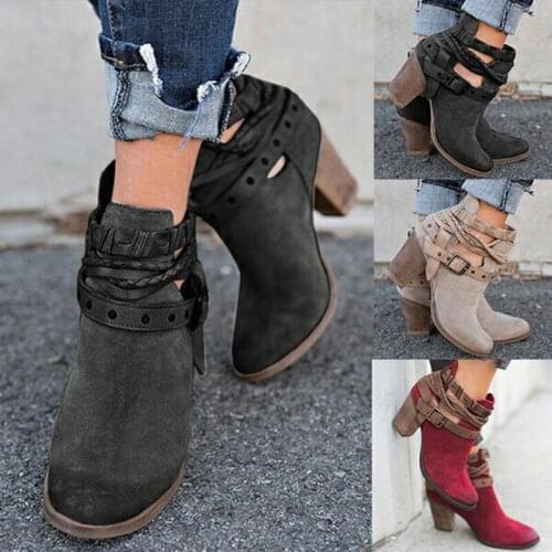 Size 35-43 Autumn Winter Women Boots Casual Ladies Shoes Martin Boots Suede Leather Ankle Boots High Heeled Zipper Snow Boot