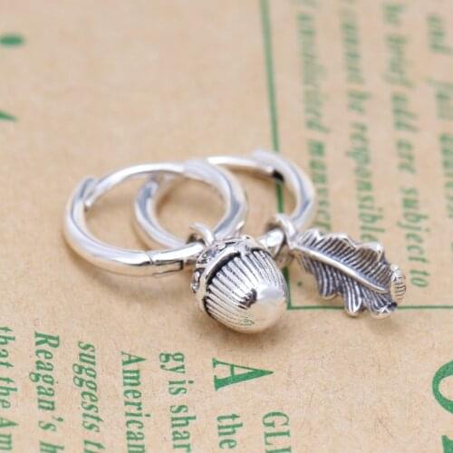 925 Sterling Silver Pan Earring Acorn & Leaf Earrings With Crystal For Women Wedding Party Gift Fashion Jewelry