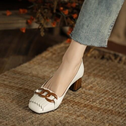 MORDOAN Genuine Cow Leather Loafers For Women Shoes Mid Heel Square Toe Ladies Casual Shoes Oxford Shoes For Women 612