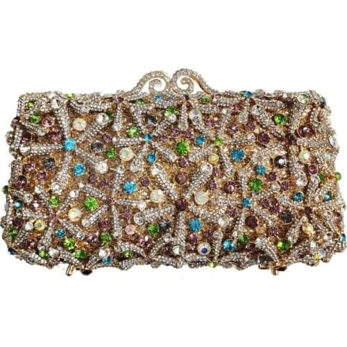 Luxury Red Golden Rhinestone Handbags Ladies Clutch Purse Evening Bags 100% Handmade Clutches Women Shoulder Bag Crystal Purses