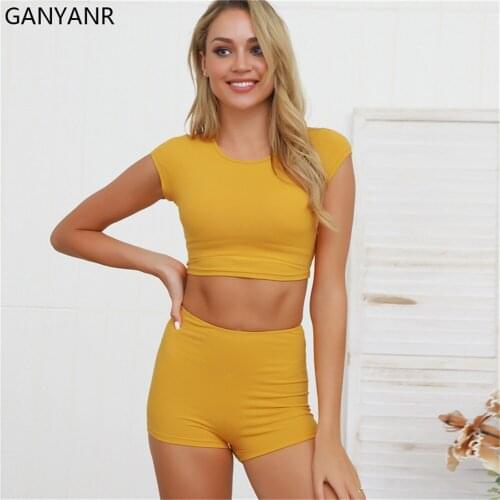 GANYANR Yoga Set Gym Clothing Fitness Wear Sport Suit Women Workout Tracksuit Crop Top Jogging Leggings Sweat Sportswear Sexy