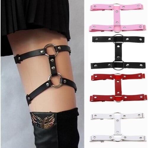 1PC Women Sexy Garters Belt Adjustable Elastic 2 Rows Leather Leg Harness Punk Gothic Thigh Ring Garter Cosplay Party Supplies