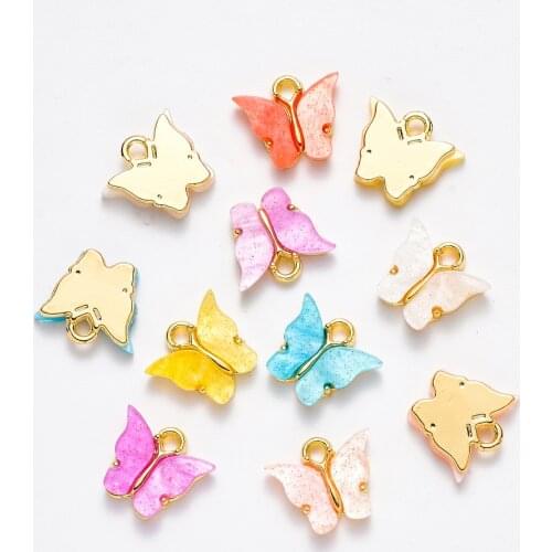10Pcs Alloy Resin Cute Butterfly Pendants Mixed Colors Charms For DIY Necklace Earring Dangle Handmade Jewelry Findings Making