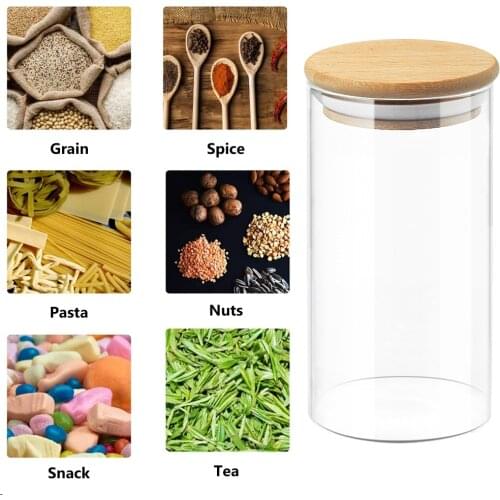 3/4Pcs Kitchen Glass Airtight Bamboo Lid Storage Kitchen Miscellaneous Grain Organizer Food Jar Food Canister Container